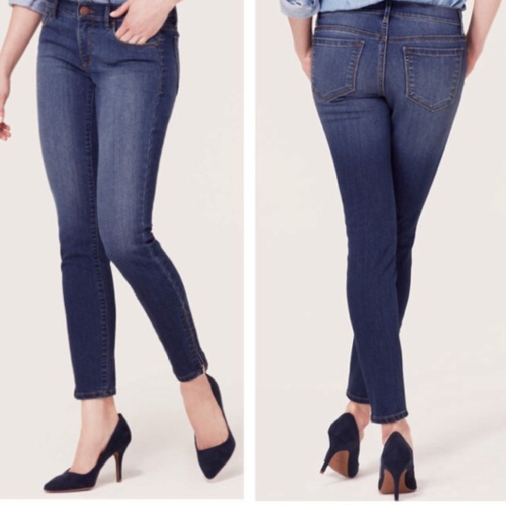 Loft Cropped Ankle Zipper Jeans Stretch Denim Medium Wash Size 6